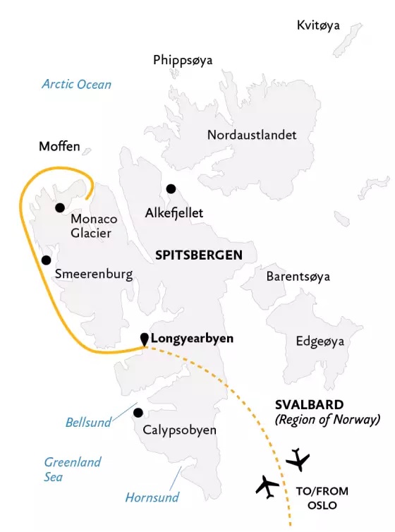 SPITSBERGEN HIGHLIGHTS MAP EXPEDITION IN BRIEF